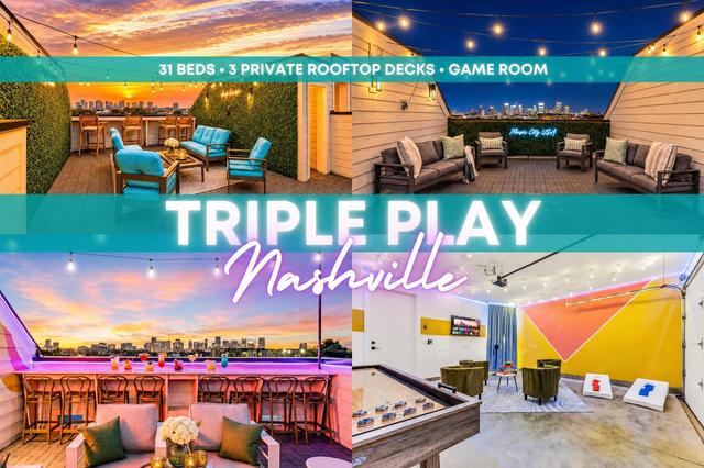 3 Nashville Homes • Shared Rooftop • Sleeps 36