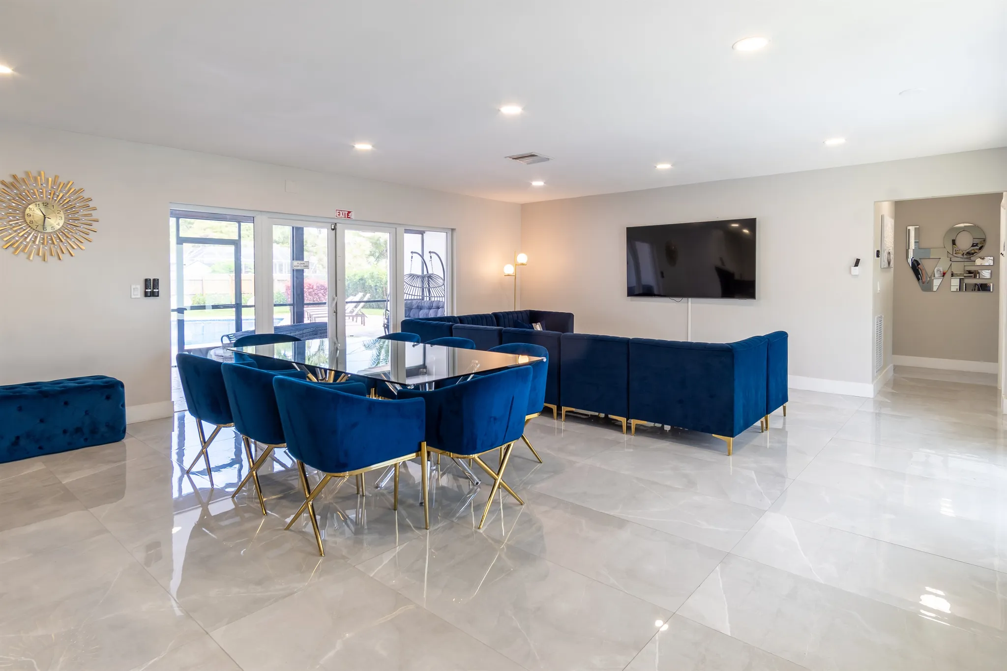 Living and dining area opening onto the kitchen