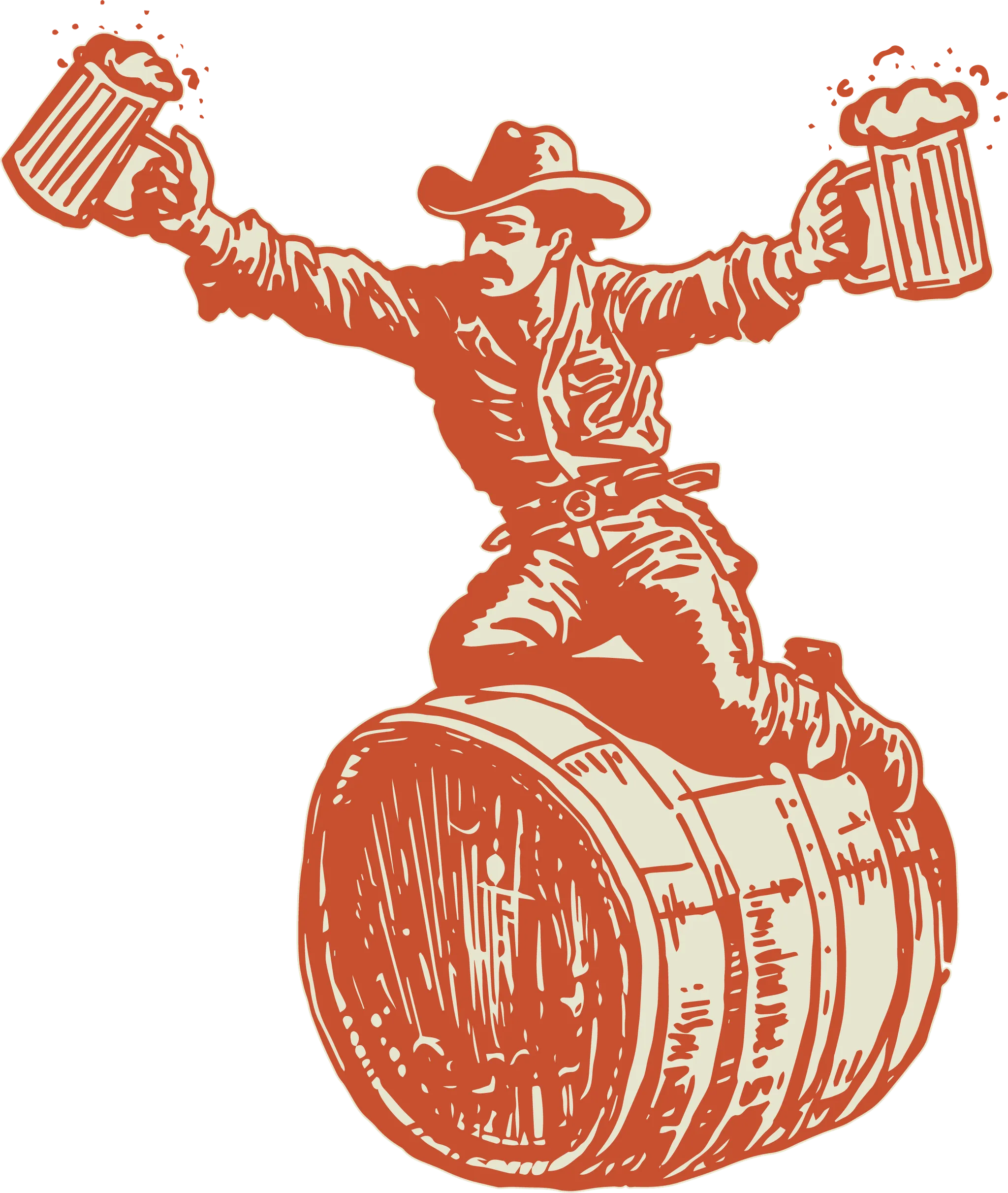 Beer Ranch Project cowboy badge artwork in brick red