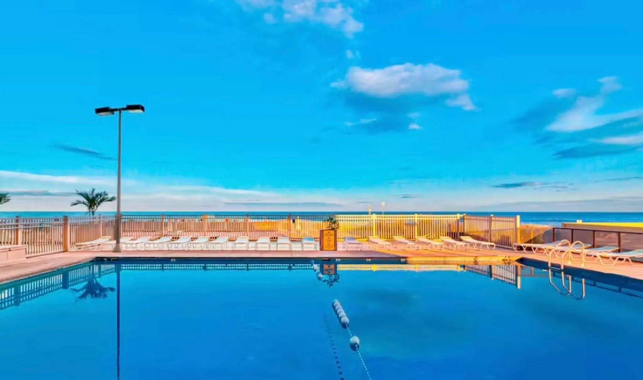 The Golden Sands outdoor pool on the ocean side of the building, with the Atlantic behind it