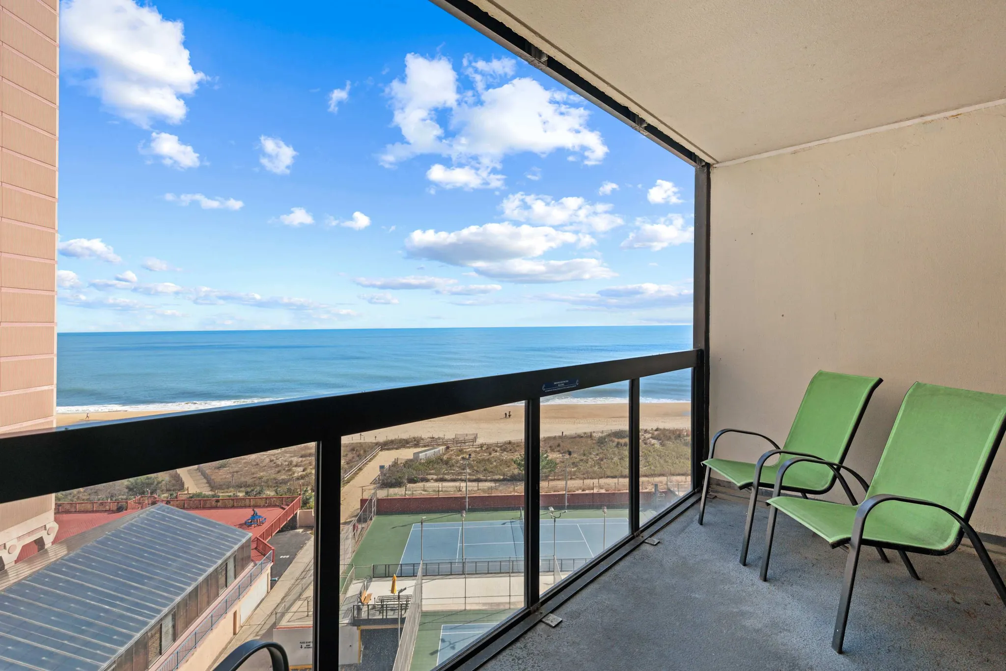 The view from a Golden Sands balcony down the beach and the Atlantic