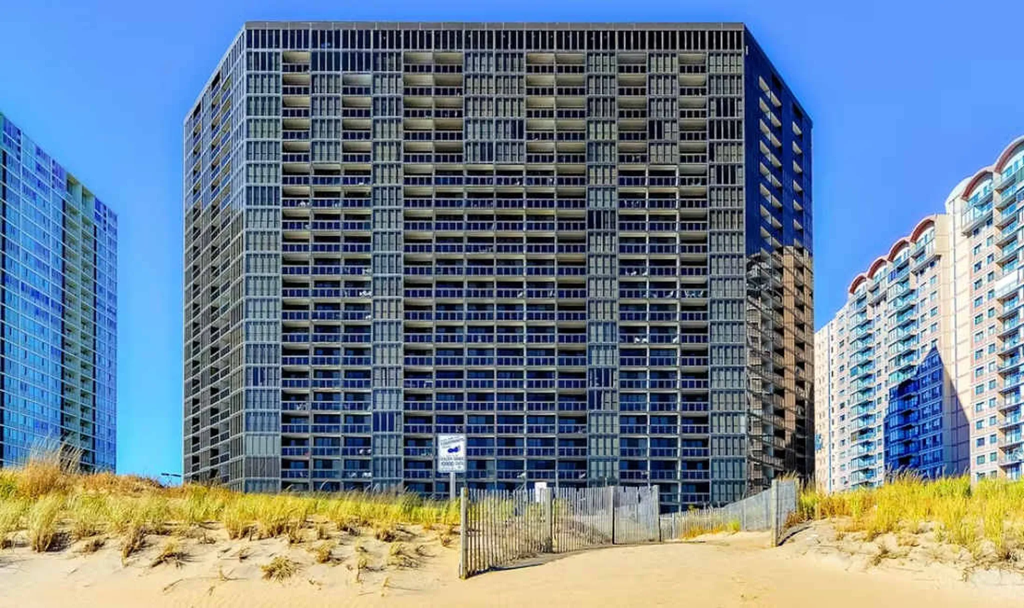 Golden Sands and the neighbouring uptown high-rises seen from the beach
