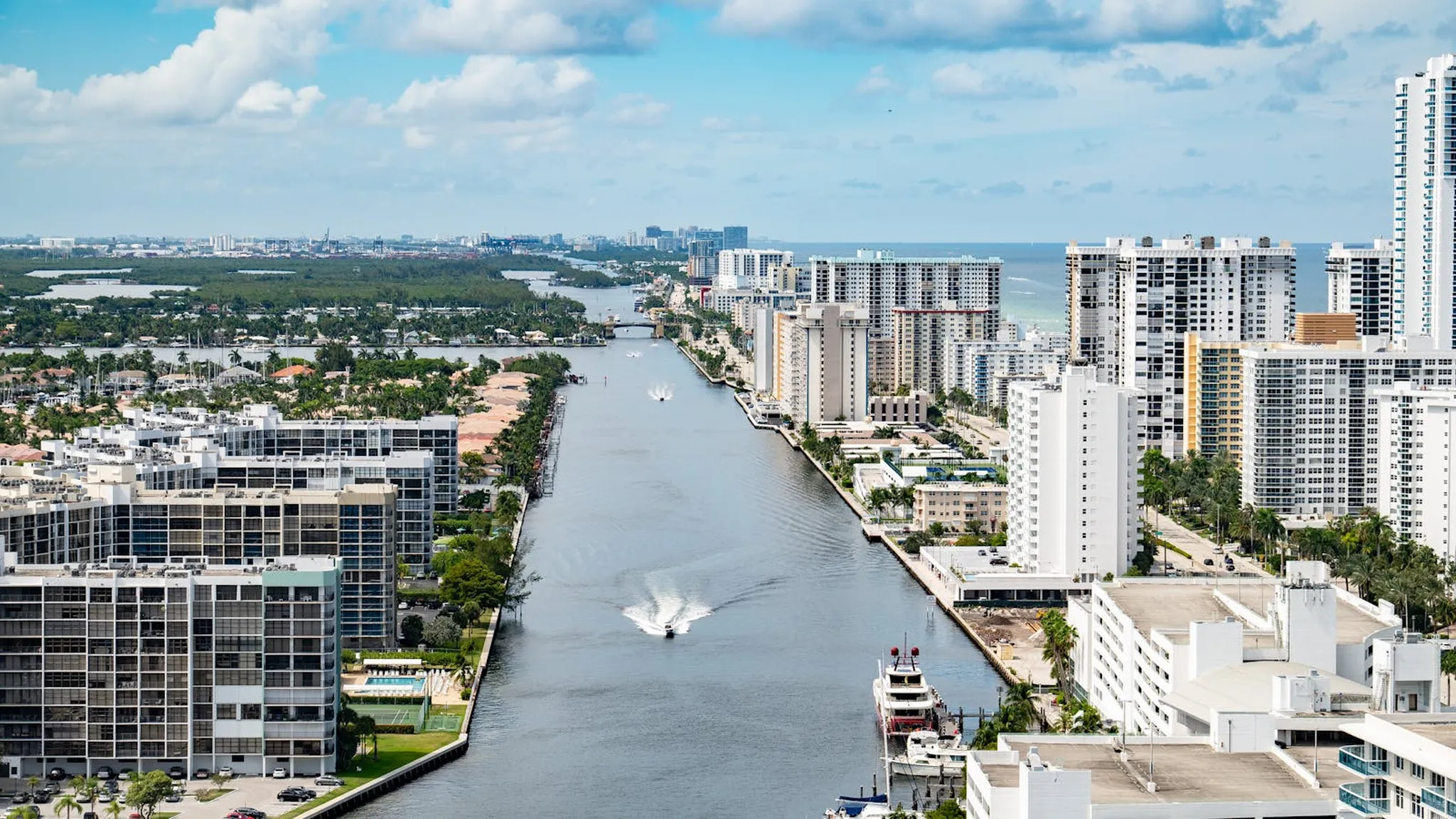 Aerial view of Hollywood, Florida's coastline between Miami and Fort Lauderdale