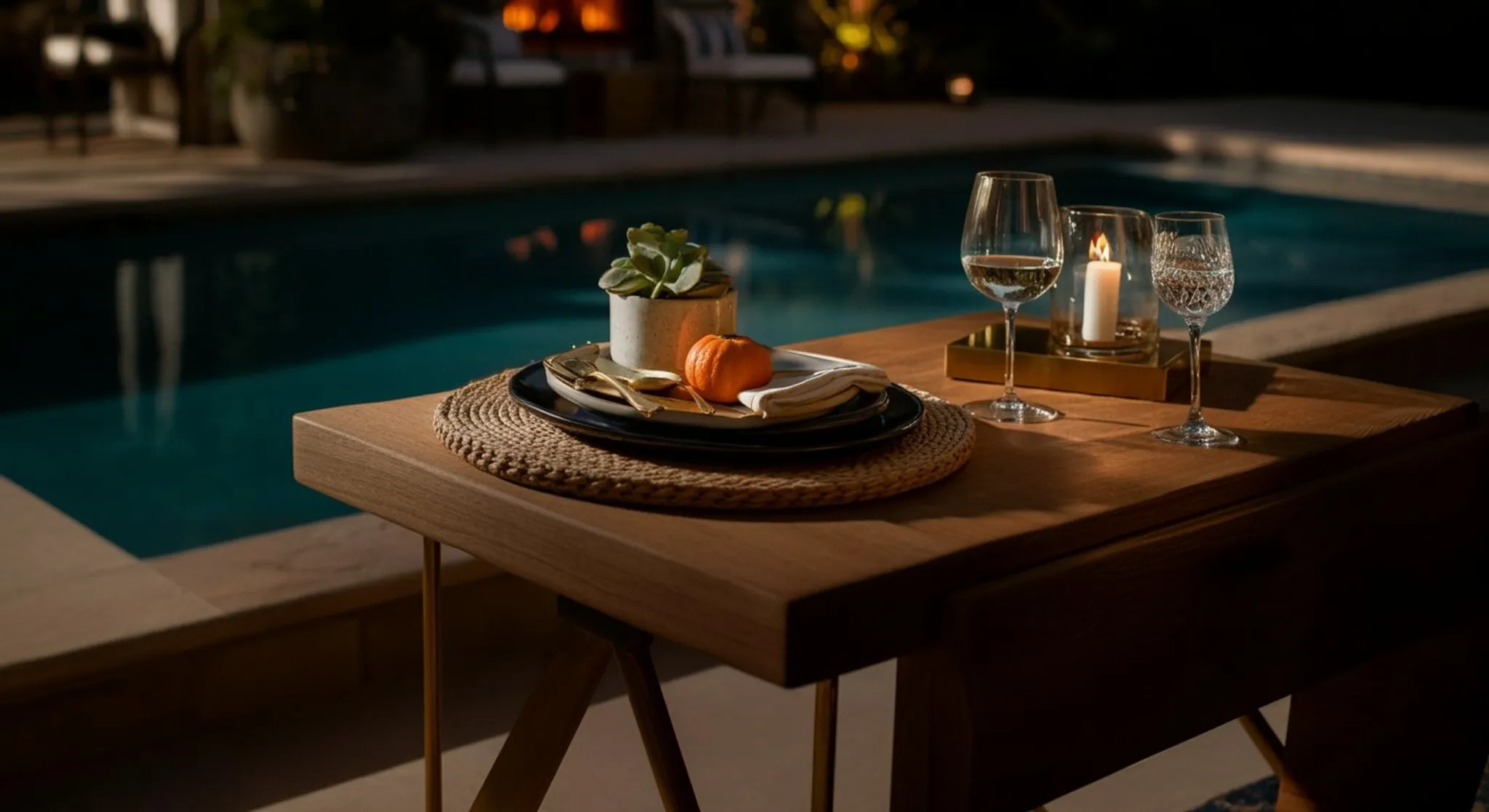 Intimate close-up still life that reinforces the section theme "Elevated Hospitality", warm window light, shallow depth-of-field, no people. Geographic setting: Cross-market US luxury: West Palm Beach