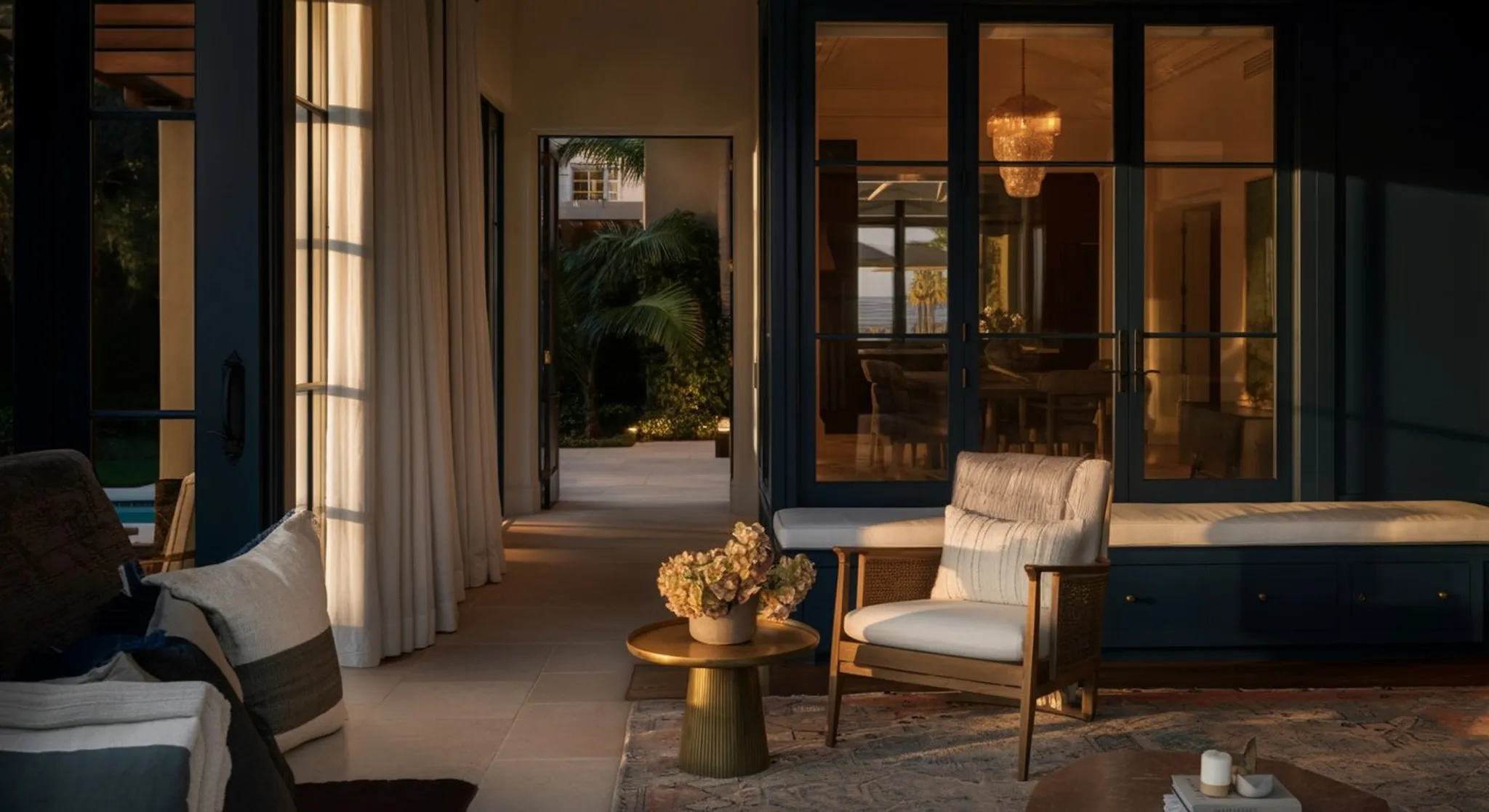 Intimate close-up still life that reinforces the section theme "Connection", warm window light, shallow depth-of-field, no people. Geographic setting: Cross-market US luxury: West Palm Beach coastal-M