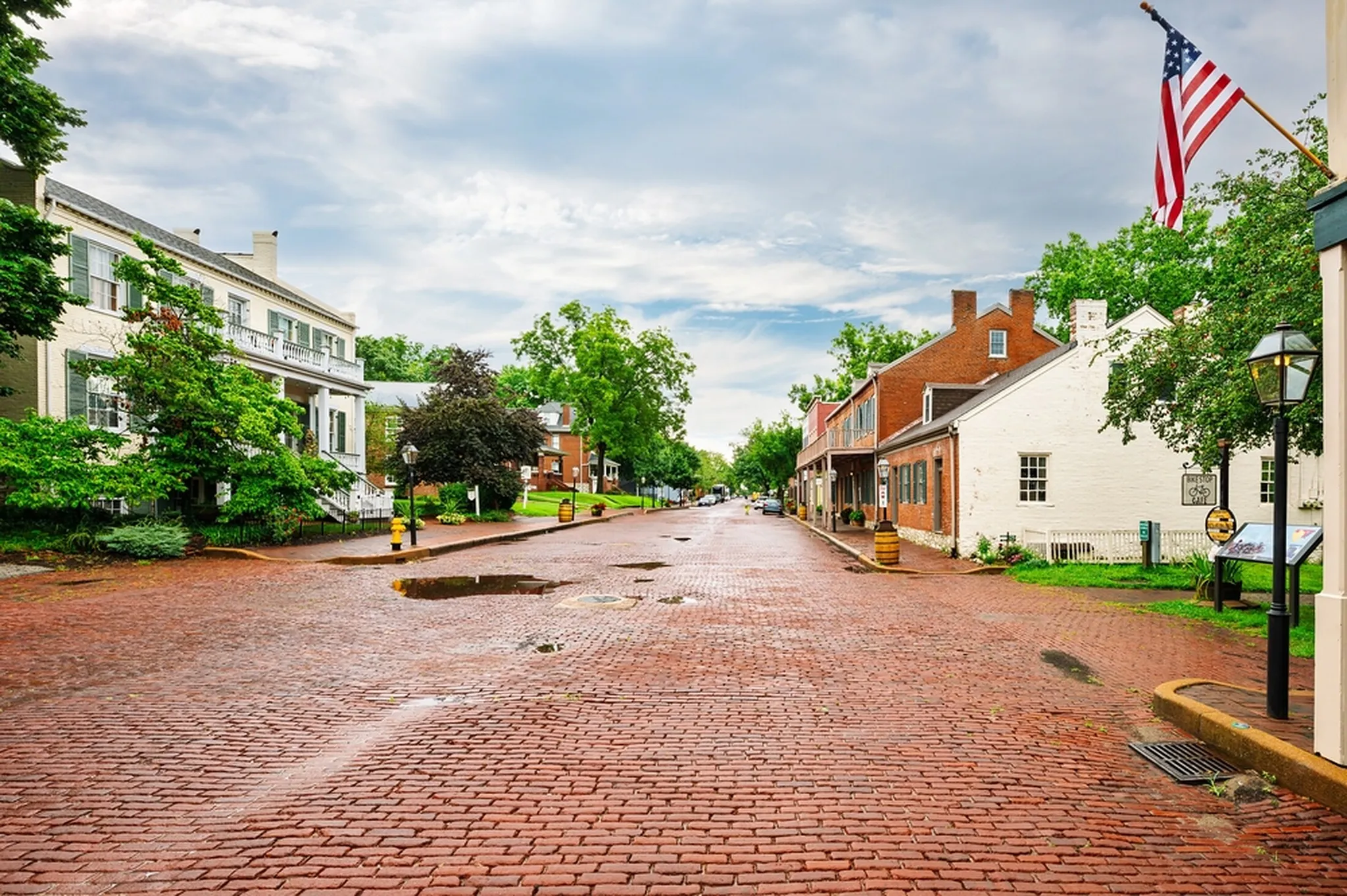 Historic brick Main Street in downtown St. Charles, Missouri